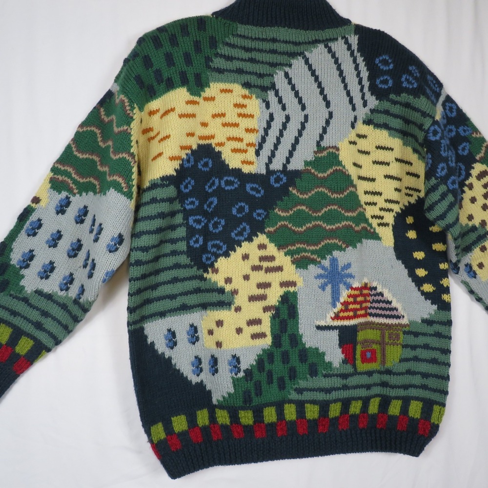 Roberta‎ Frost Hand Knitted 100% Wool Sweater Colorful Art to Wear Medium - Picture 8 of 13